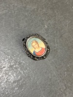 Antique Hand Painted Brooch Pendant - Marked - 3