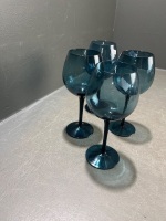 4 x Blue Wine Goblets - 3