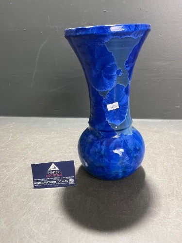 Blue Glazed Pottery Vase Signed