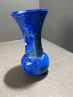 Blue Glazed Pottery Vase Signed - 2