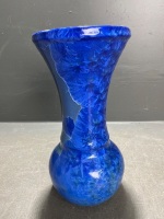 Blue Glazed Pottery Vase Signed - 4