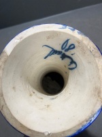 Blue Glazed Pottery Vase Signed - 5