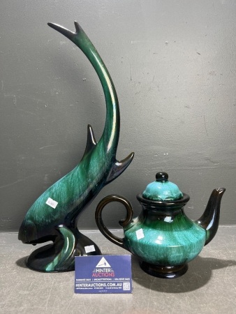 Blue Mountain Pottery Teapot including Fish Sculpture