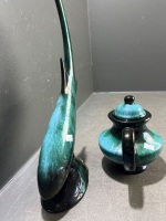 Blue Mountain Pottery Teapot including Fish Sculpture - 3