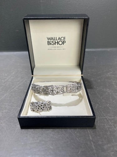 German Made Sterling Silver Bracelet and Brooch