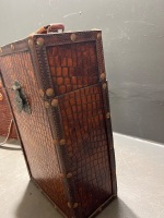 Cane Basket with Picnic Set and Snakeskin Design Wooden Wine Carrier - 3