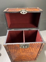 Cane Basket with Picnic Set and Snakeskin Design Wooden Wine Carrier - 4