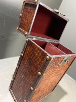 Cane Basket with Picnic Set and Snakeskin Design Wooden Wine Carrier - 5