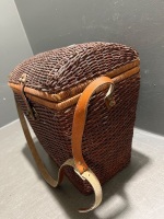 Cane Basket with Picnic Set and Snakeskin Design Wooden Wine Carrier - 7