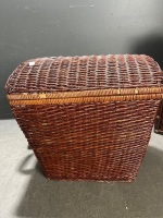 Cane Basket with Picnic Set and Snakeskin Design Wooden Wine Carrier - 9