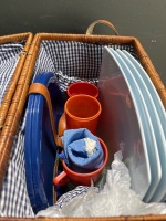 Cane Basket with Picnic Set and Snakeskin Design Wooden Wine Carrier - 12