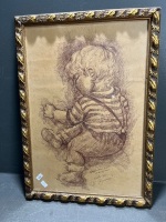 Framed Reproduction Drawing 1970 LL. Bambino by Spang Olsen feat. Sleeping Child