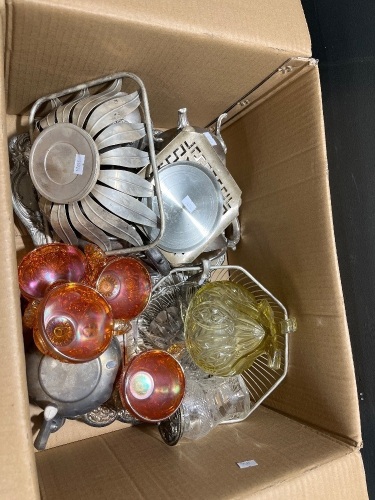 Large Box Lot of Silverware and Glassware