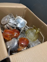 Large Box Lot of Silverware and Glassware - 2
