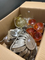 Large Box Lot of Silverware and Glassware - 3