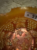 Shelf lot of marigold Carnival glass footed Bowls - crack noticed in one - 2