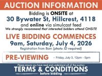 AUCTION INFORMATION Bidding is live at 30 Bywater St, Hillcrest, 4118 & online via web feed (simulcast) It is recommended that interested bidders attend the auction onsite | BIDDING COMMENCES 9am, Saturday, July 4, 2026 (onsite registration from 8am - p