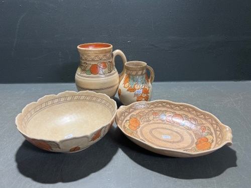 2x 1930s Pottery Crown Ducal Jugs and 2x Crown Ducal Serving Plates