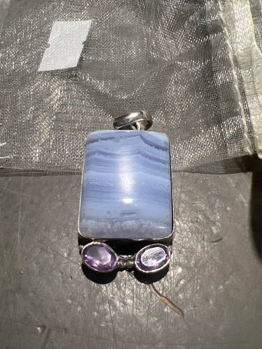 925 Blue Lace Agate and Amethyst Pendant