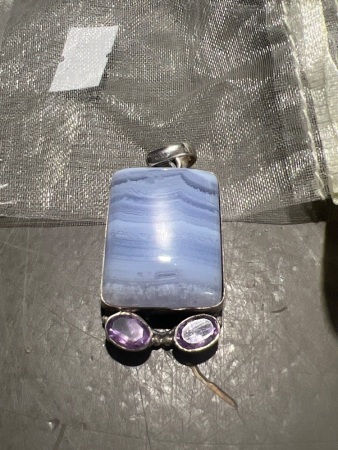 925 Blue Lace Agate and Amethyst Pendant