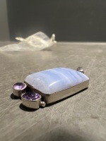 925 Blue Lace Agate and Amethyst Pendant - 2