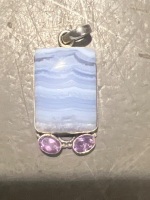 925 Blue Lace Agate and Amethyst Pendant - 4