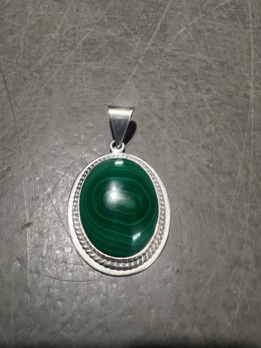 925 Sterling R + G Marked Silver Malachite Pendant