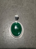 925 Sterling R + G Marked Silver Malachite Pendant