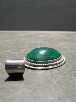 925 Sterling R + G Marked Silver Malachite Pendant - 3