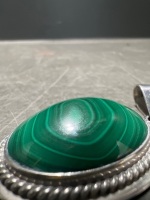 925 Sterling R + G Marked Silver Malachite Pendant - 4