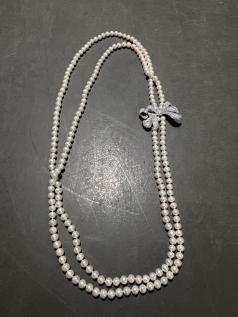 Double Strand Cultured Pearls with Silver Box Clasp