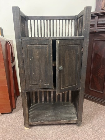 Antique Dark Wood Cabinet with Top and Bottom Storage