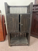 Antique Dark Wood Cabinet with Top and Bottom Storage