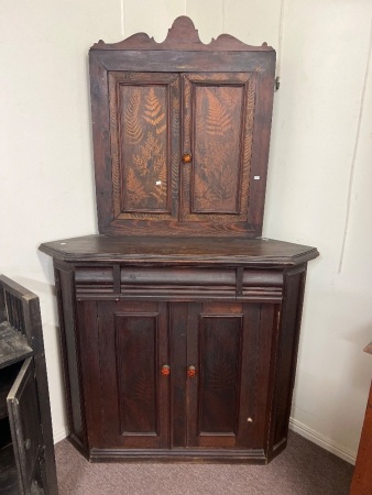 Dark Wood Antique-Style Corner Cabinet with Panelled Doors