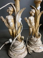 Mid Century Twin Cherub Featured Porcelain Lamps - 2