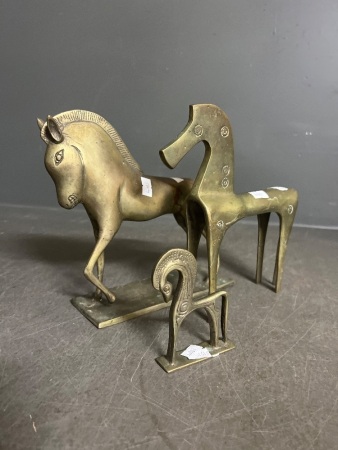 Set of 3 Brass Horse Figurines