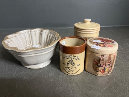 Vintage Jelly Mould and 3 x Queen Victoria Ceramics