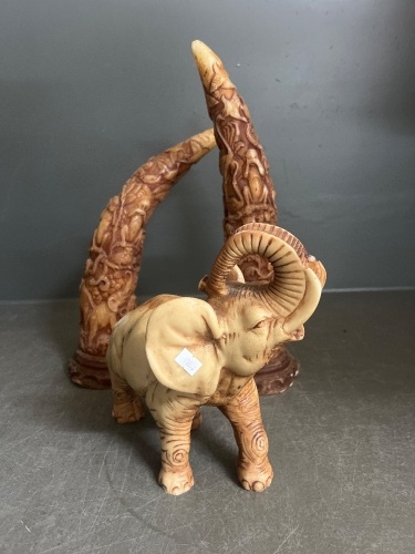 Elephant Statue and 2 x Tusk Candles