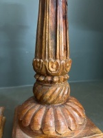 Pair of Carved Wooden Candle Holders - 2