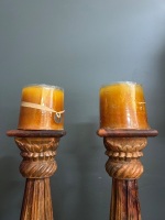 Pair of Carved Wooden Candle Holders - 3