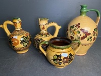 3 x Traditional Hand-Painted Hungarian-Style Water Jugs and One Jar