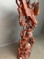 Carved Wooden Statue with Eagle and Tiger - 5