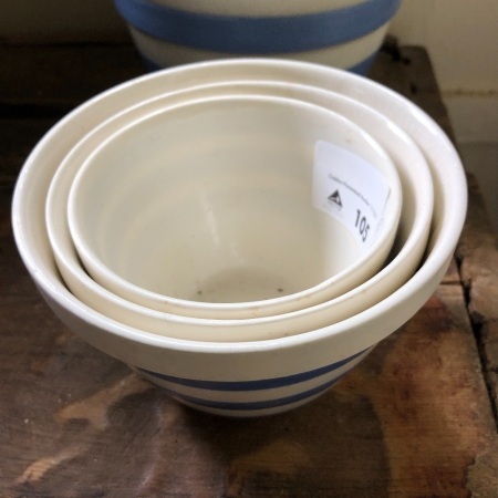 Set of 3 Vintage English Blue & White Pottery Basins