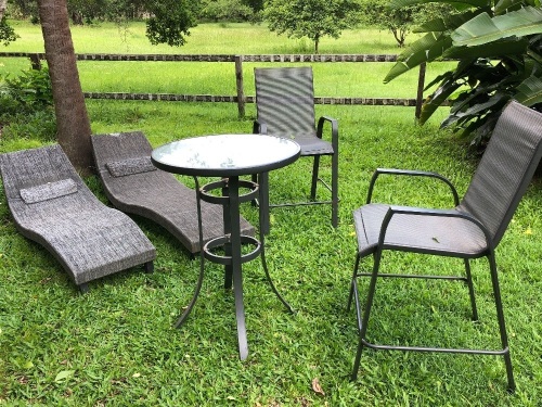 2 Contemporary Garden Loungers + 3 Piece Bar Setting