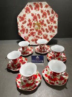 Milano Collection Tea Set 24K Gold Trimmed Porcelain Poppy Design