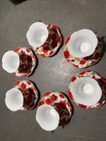 Milano Collection Tea Set 24K Gold Trimmed Porcelain Poppy Design - 2