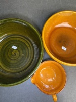 Two Landert 20 Ceramic Fondue Pots with Traditional Handmade Glazed Small Jug - 6