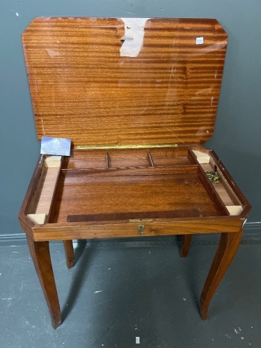 Italian Marquetry Inlaid Lift Top Table with Swiss Music Box