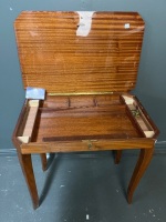 Italian Marquetry Inlaid Lift Top Table with Swiss Music Box