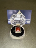 Art Deco Sterling Silver Ring - Orange Carnelian Square Stone